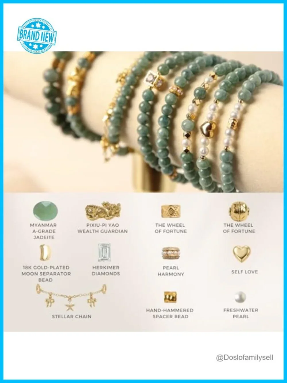 6mm Green Jade Bangle Bracelet with 18K Gold-Plated Accents, Stretch Fit